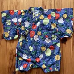 オーシャンアンドグラウンド　ブルー系花柄甚平 80