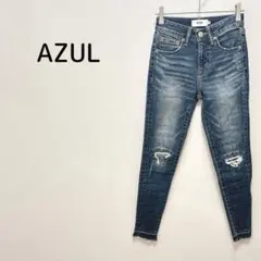 アズールバイマウジー スキニーデニム XXS ダメージ加工 裾カットオフ 通年