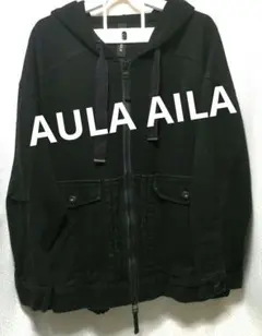 美品　AULA AILA　ゆったりフーディーデニムコンビブルゾン　ブラックのサムネイル