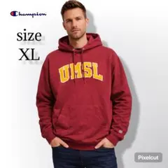 チャンピオン スウェットパーカー XL 赤 カレッジロゴ アメカジ古着 フェルト