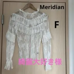 Meridian ホワイト レース フリル 長袖 ブラウス F 透け感 おしゃれのサムネイル