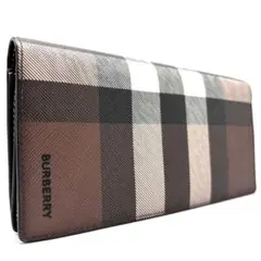 【極美品】バーバリー コンチネンタルウォレット デニーチェック 長財布 ブラウン