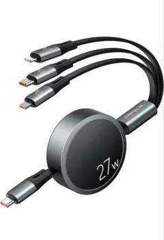 3in1 充電ケーブル 巻き取り usb-C to usb-c けーぷる usb