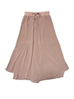 シフォン ガウチョパンツ スカーチョ ワイドパンツ くすみピンク ウエストゴム