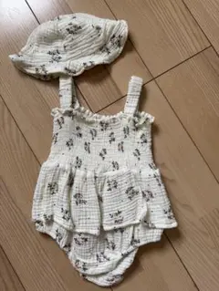 フラワーロンパース/帽子付き/韓国ベビー服