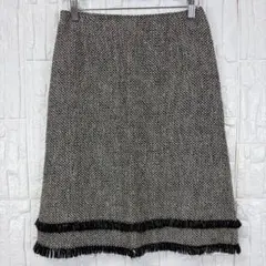 AWAW ジュンコシマダ ツイードスカート フリンジ 膝丈 グレー系 【t35】