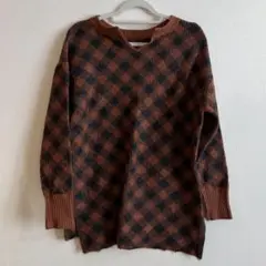 【KBF＋】チェックニット オレンジ