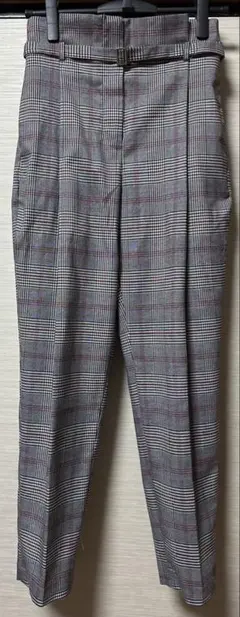 ZARA グレー系チェック柄テーパードスラックス パンツ XS