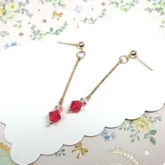 No.669☆ゆらゆらガラス（レッド系） ピアス イヤリング マスクチャーム