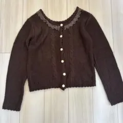 アクシーズファム　axesfemme ニット　カーディガン　レース　フリル　M