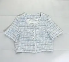 ツイード ショート丈 ジャケット 水色のサムネイル