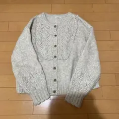 sm2 ベージュ　レース編み 長袖ニットカーディガン