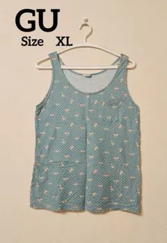 【GU】フラミンゴ柄 タンクトップ ブルー XL