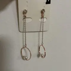 ローズゴールド パール付きチェーンイヤリング