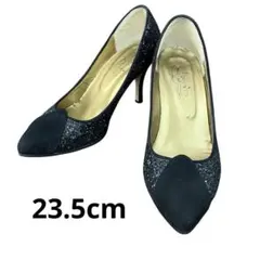結婚式 パーティー ブラック グリッター ハイヒールパンプス 23.5cm