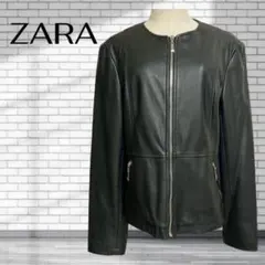 ZARA ザラ フェイクレザーノーカラージャケット ペプラム ジップアップ XL
