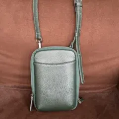 グリーン本革 スマホポーチ