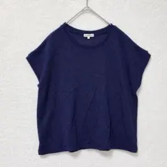 サンカンシオン フレンチスリーブ サマーニット ラメ L相当 ネイビー 洗えるのサムネイル