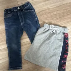 デニムパンツとスウェットスカートセット