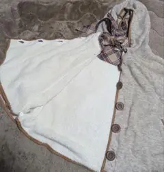 フード付きグレーケープコート ポンチョ150cm-155cm向け