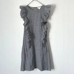 エイチアンドエム ミニ ワンピ 34 チェック 白 黒 フリル ギンガム