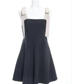 clear肩リボン配色フレアミニワンピース 新品 タグ付き ブラック ピンク