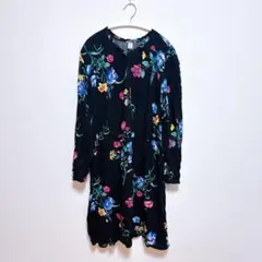 オールドネイビー 花柄 ワンピース フリル長袖 XXL 黒 レーヨン お出かけのサムネイル
