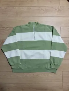 OLD GAP 90s ハーフジップ スウェット ボーダー　グリーン　Lのサムネイル