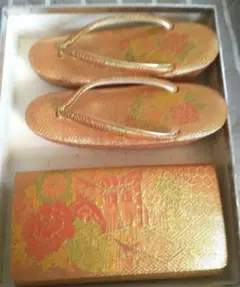 金色花柄草履とバックのセット