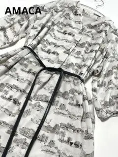 新品・49,500円☆AMACA アマカ/パリ風景プリントワンピースのサムネイル