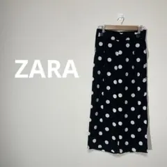 ZARA ザラ ドット柄 ワイドパンツ ガウチョパンツ 総柄 ブラック S