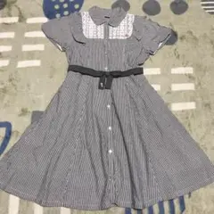 値下げ美品　メゾピアノ  ストライプ　ベルトつき　ワンピース　150