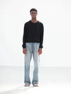 AURALEE FADED SELVEDGE LIGHT DENIM PANTS