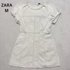 ZARA ミニワンピ 半袖 白 美シルエット フェミニン M 夏 スタイルアップ