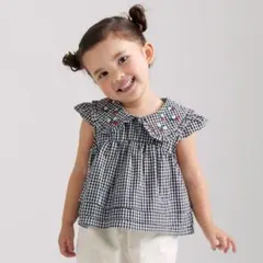 刺しゅうブラウス　プティマイン　ギンガムチェック　いちご　ストロベリー　キッズ