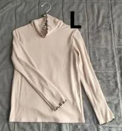 ハイネック長袖トップス ベージュ L