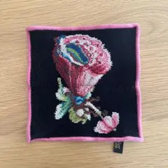フェイラー タオルハンカチ 花柄 ピンク 黒 USED