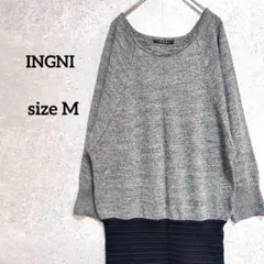 イング ニット チュニック ミニワンピース M グレー バイカラー ドルマン