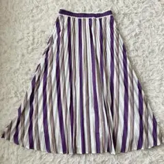 a.v.v アーヴェヴェ マルチストライプ プリーツスカート パープル M