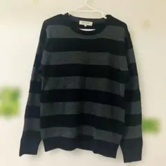 新品同様 黒と灰色のストライプニット M