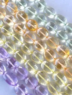 各４粒16粒セット＊オーバルカット＊グリーンアメジストシトリンレモンクォーツ