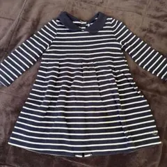 ネイビーと白のストライプ襟付きワンピース 24ヶ月　プチバトー 24m