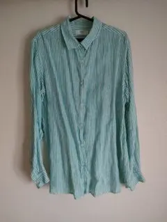 ユニクロ　ストライプ　長袖シャツ　サイズXL　麻100%