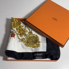 【美品】 HERMES エルメス シルク スカーフ カレ ブラック ホワイト