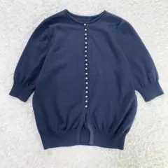 Ballsey ウール パールボタン 2WAY 半袖ニットカーディガン ネイビーのサムネイル