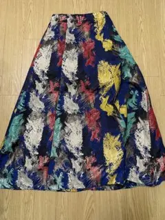 ジャガードフレアスカート ブルー ロング