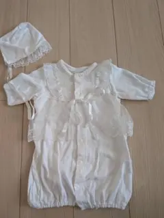 ホワイト ベビードレス レース付き 帽子付き