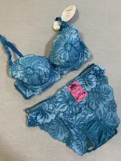 C65M グラナティス　花柄刺繍×レース　ブラ＆ショーツセット　ブルーのサムネイル