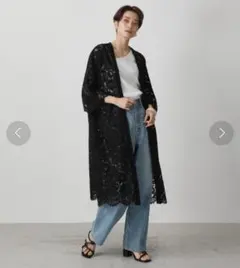 AZULBYMOUSSY 総レース ロングカーディガン シアー 花柄 ブラック