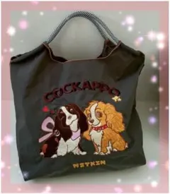 新品♡犬柄　刺繍バッグ エコバッグ ナイロンバッグ　トートバッグ 　Мサイズ